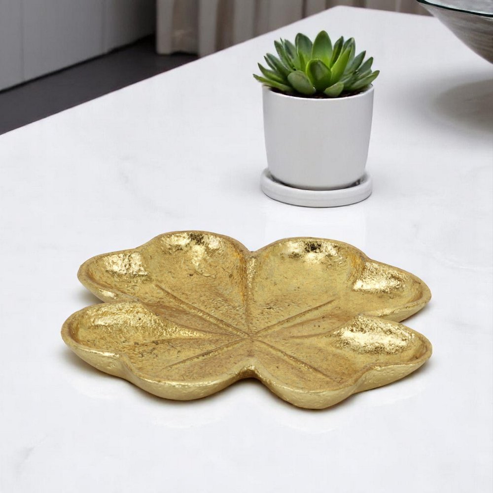 7" Gold Shamrock Metal Handmade Vanity Tray HomeRoots