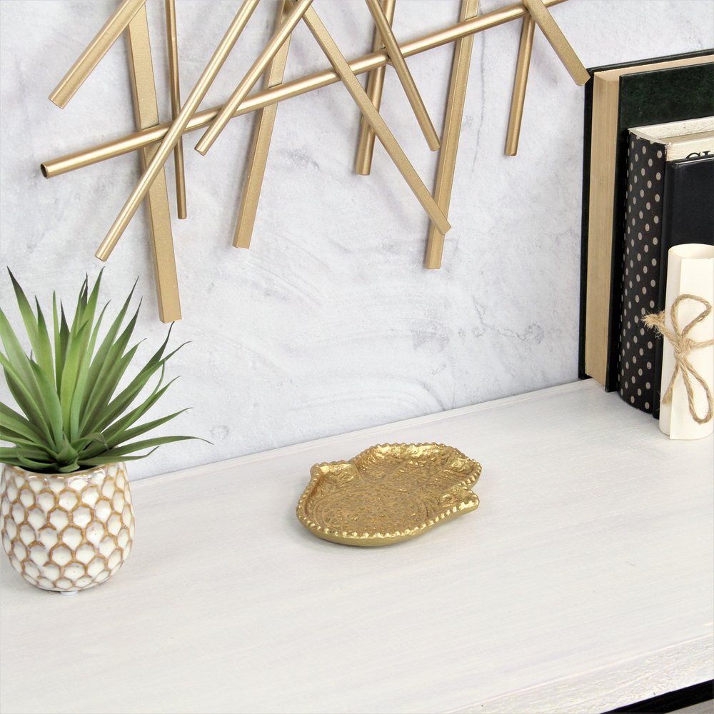 5" Gold Novelty Metal Handmade Tray HomeRoots