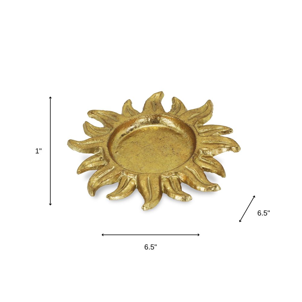 7" Gold Sunburst Cast Iron Handmade Vanity Tray HomeRoots