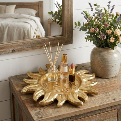 7" Gold Sunburst Cast Iron Handmade Vanity Tray HomeRoots