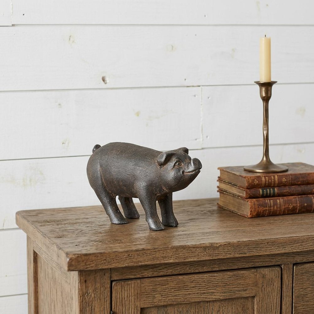 5" Black Cast Iron Pig Hand Painted Sculpture HomeRoots