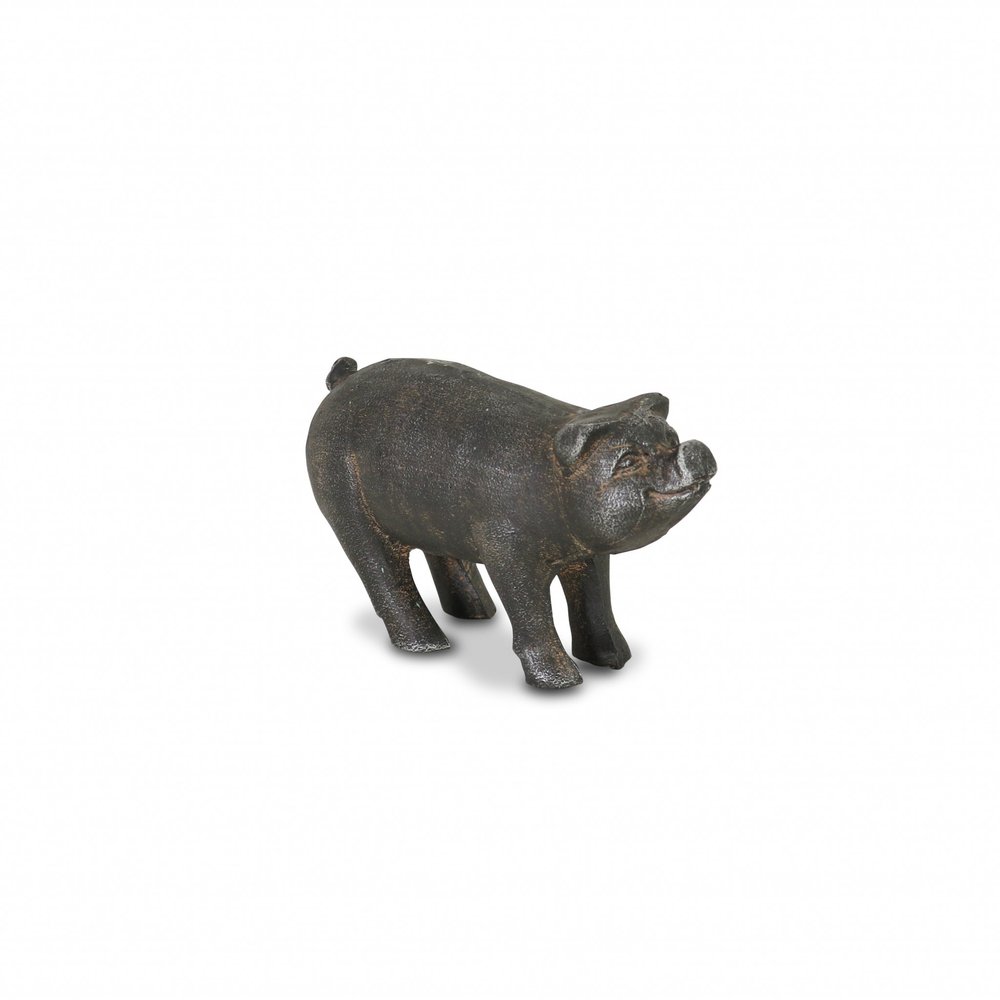 5" Black Cast Iron Pig Hand Painted Sculpture HomeRoots