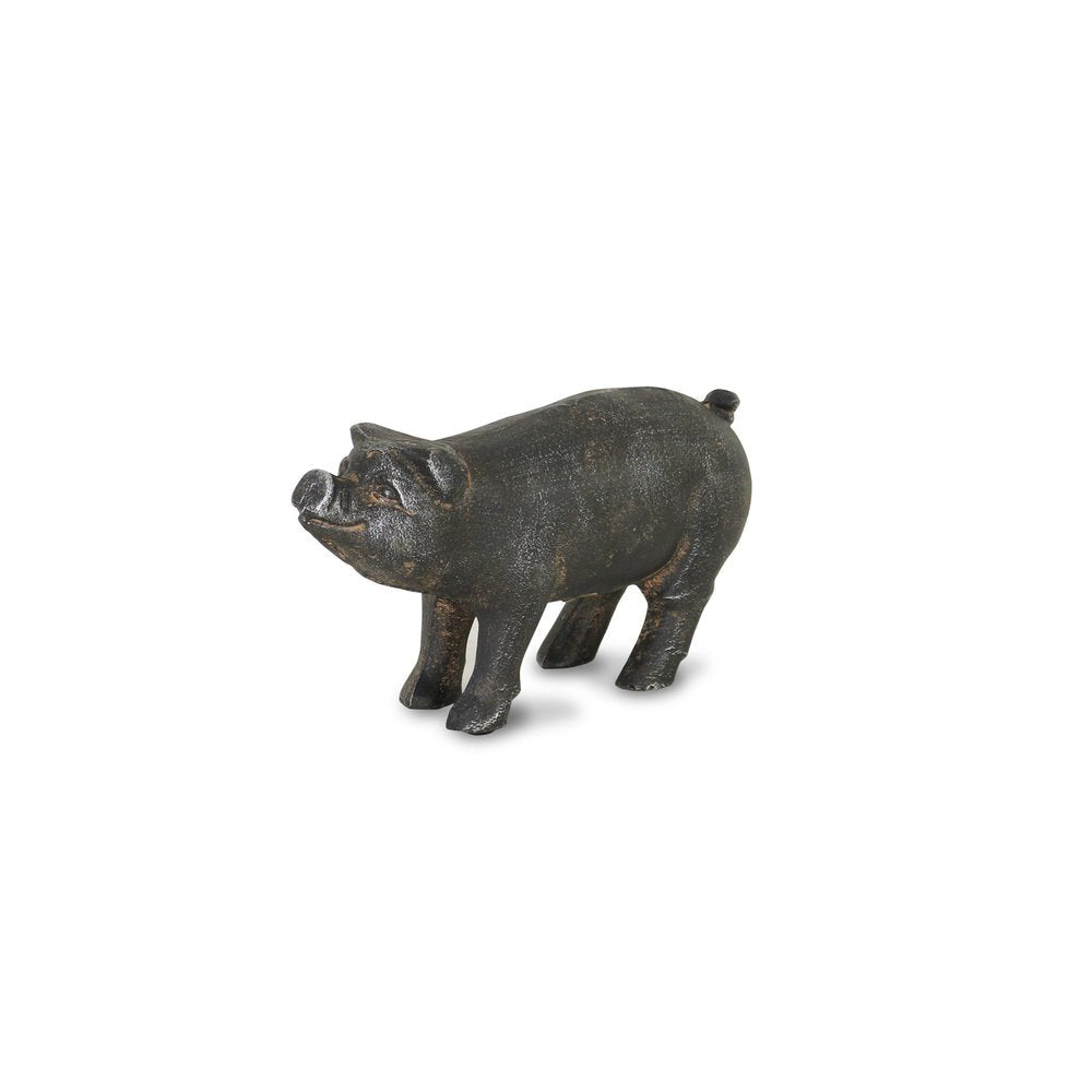 5" Black Cast Iron Pig Hand Painted Sculpture HomeRoots