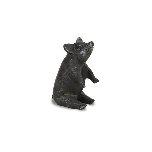 8" Black Metal Pig Hand Painted Figurine Tabletop Sculpture HomeRoots