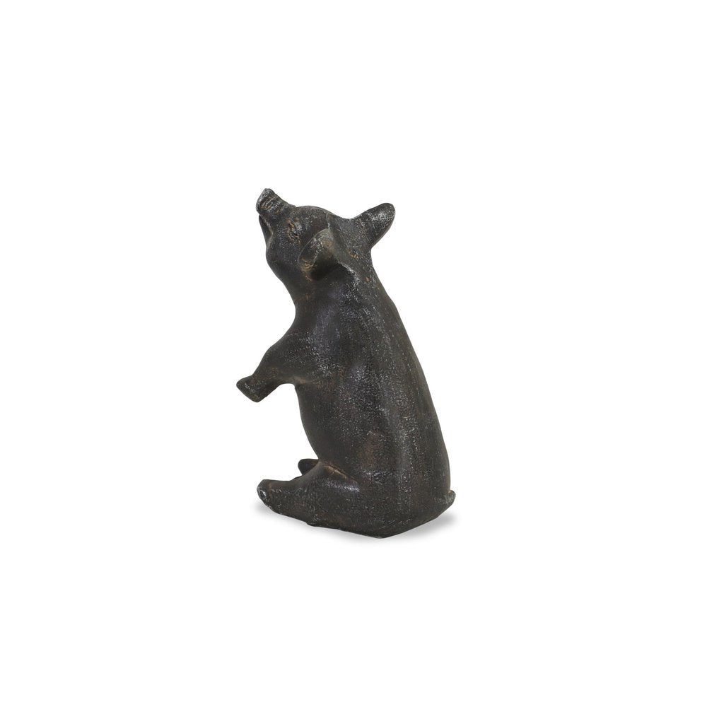 8" Black Metal Pig Hand Painted Figurine Tabletop Sculpture HomeRoots