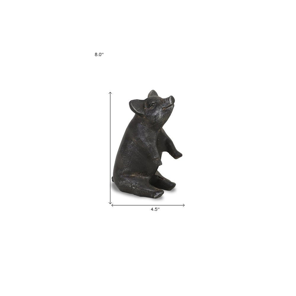 8" Black Metal Pig Hand Painted Figurine Tabletop Sculpture HomeRoots