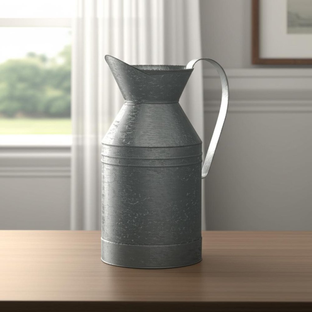 11" Gray Metal Jug Vase HomeRoots