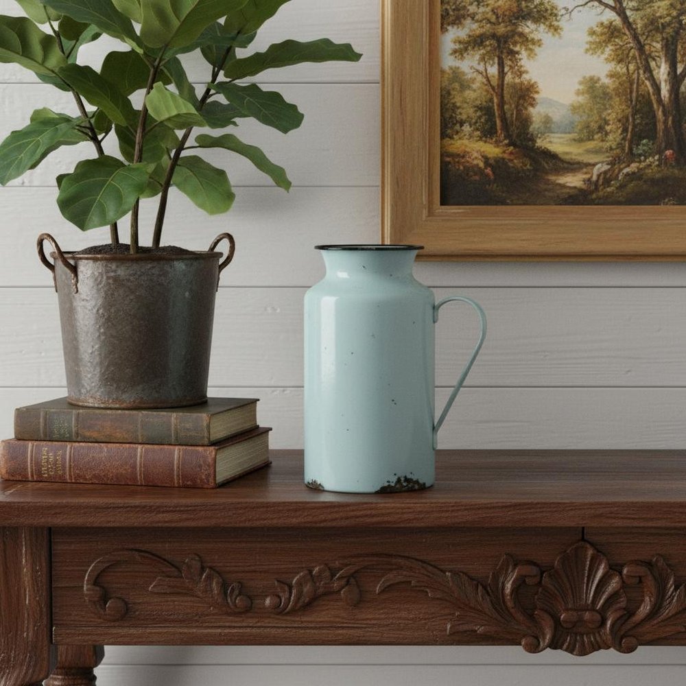 10" Blue and Black Metal Jug Vase — view 8