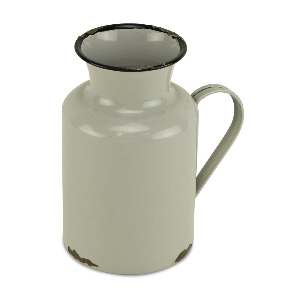 8" Gray and Black Metal Jug Vase HomeRoots