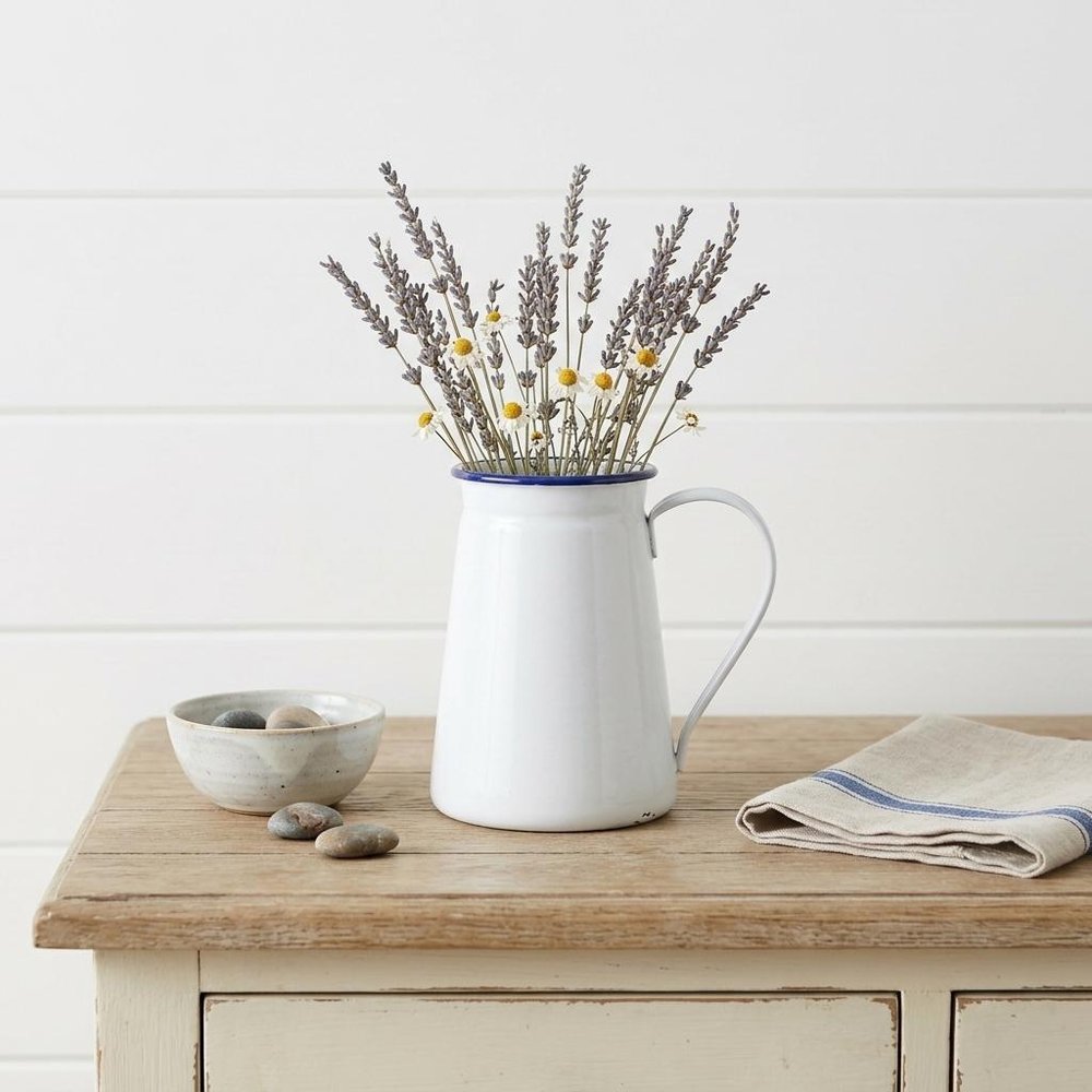 6" White and Blue Metal Jug Vase HomeRoots