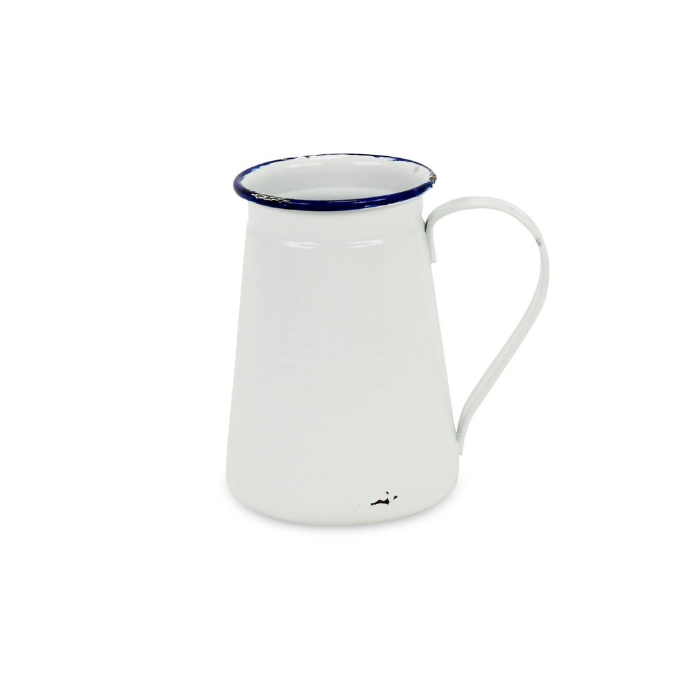 6" White and Blue Metal Jug Vase HomeRoots