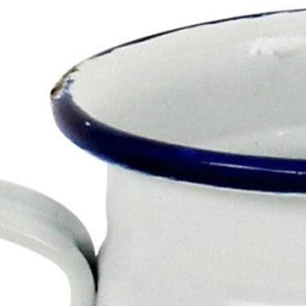 6" White and Blue Metal Jug Vase HomeRoots