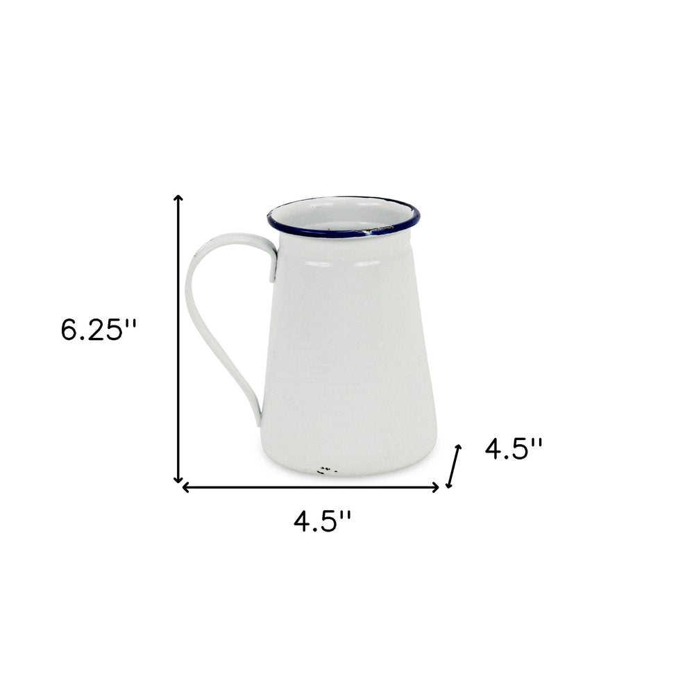 6" White and Blue Metal Jug Vase HomeRoots