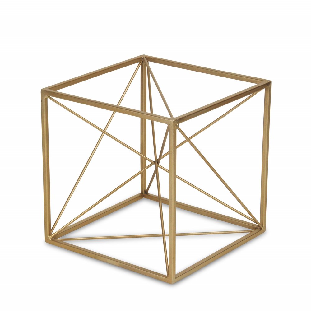 8" Gold Metal Abstract Geo Cube Sculpture HomeRoots