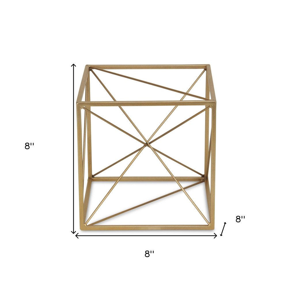 8" Gold Metal Abstract Geo Cube Sculpture HomeRoots