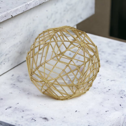 7" Gold Metal Hand Painted Decorative Orb Tabletop Sculpture HomeRoots
