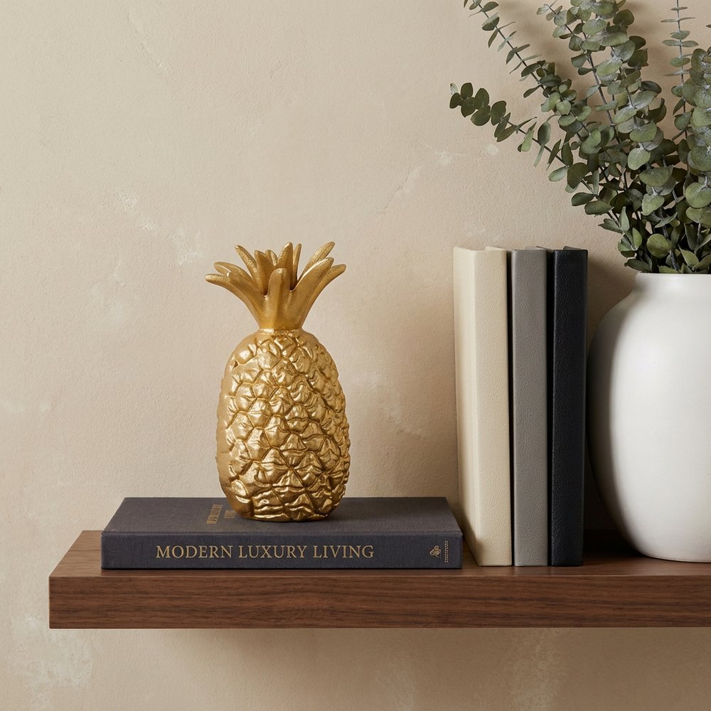 9" Gold Cast Iron Pineapple Hand Painted Sculpture HomeRoots