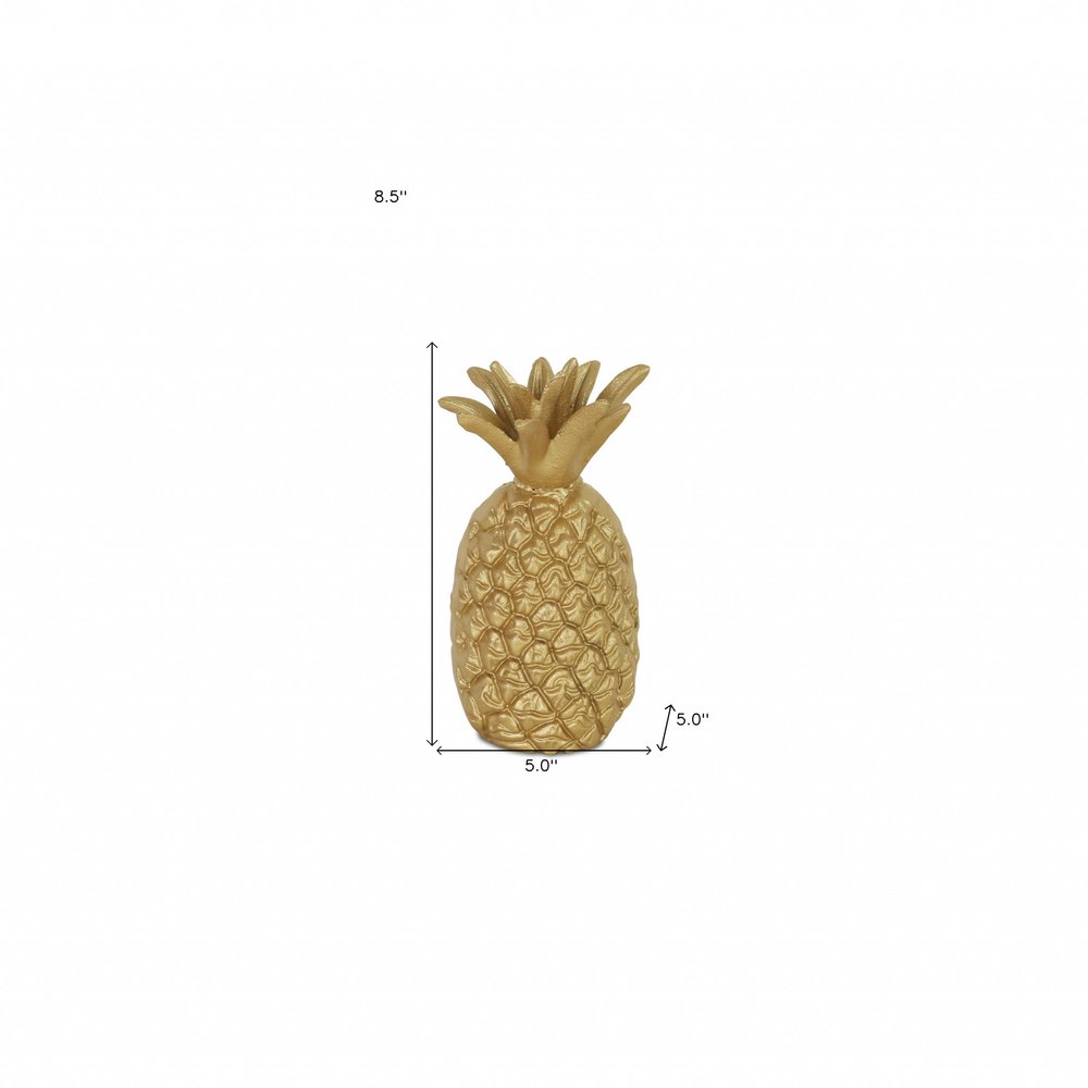 9" Gold Cast Iron Pineapple Hand Painted Sculpture HomeRoots