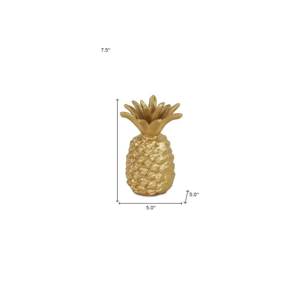8" Gold Cast Iron Pineapple Hand Painted Sculpture HomeRoots
