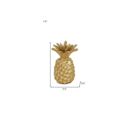 8" Gold Cast Iron Pineapple Hand Painted Sculpture HomeRoots