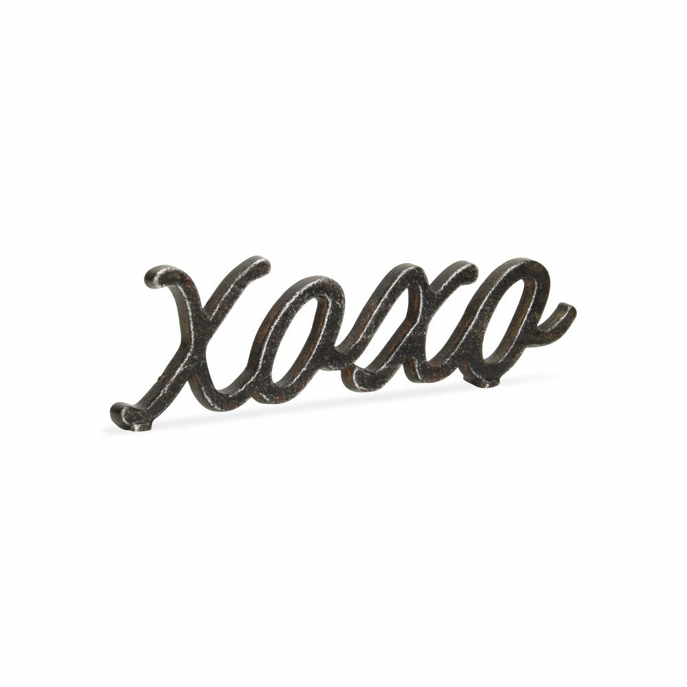 3" Black Cast Iron Hand Painted XOXO Sentiment Tabletop Sculpture HomeRoots