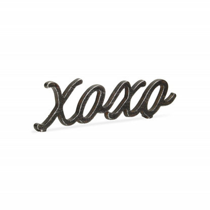 3" Black Cast Iron Hand Painted XOXO Sentiment Tabletop Sculpture HomeRoots