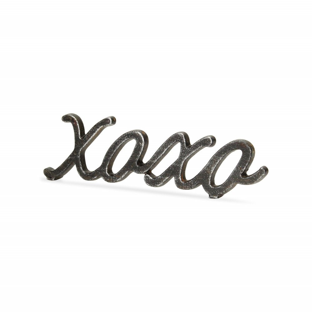 3" Black Cast Iron Hand Painted XOXO Sentiment Tabletop Sculpture HomeRoots