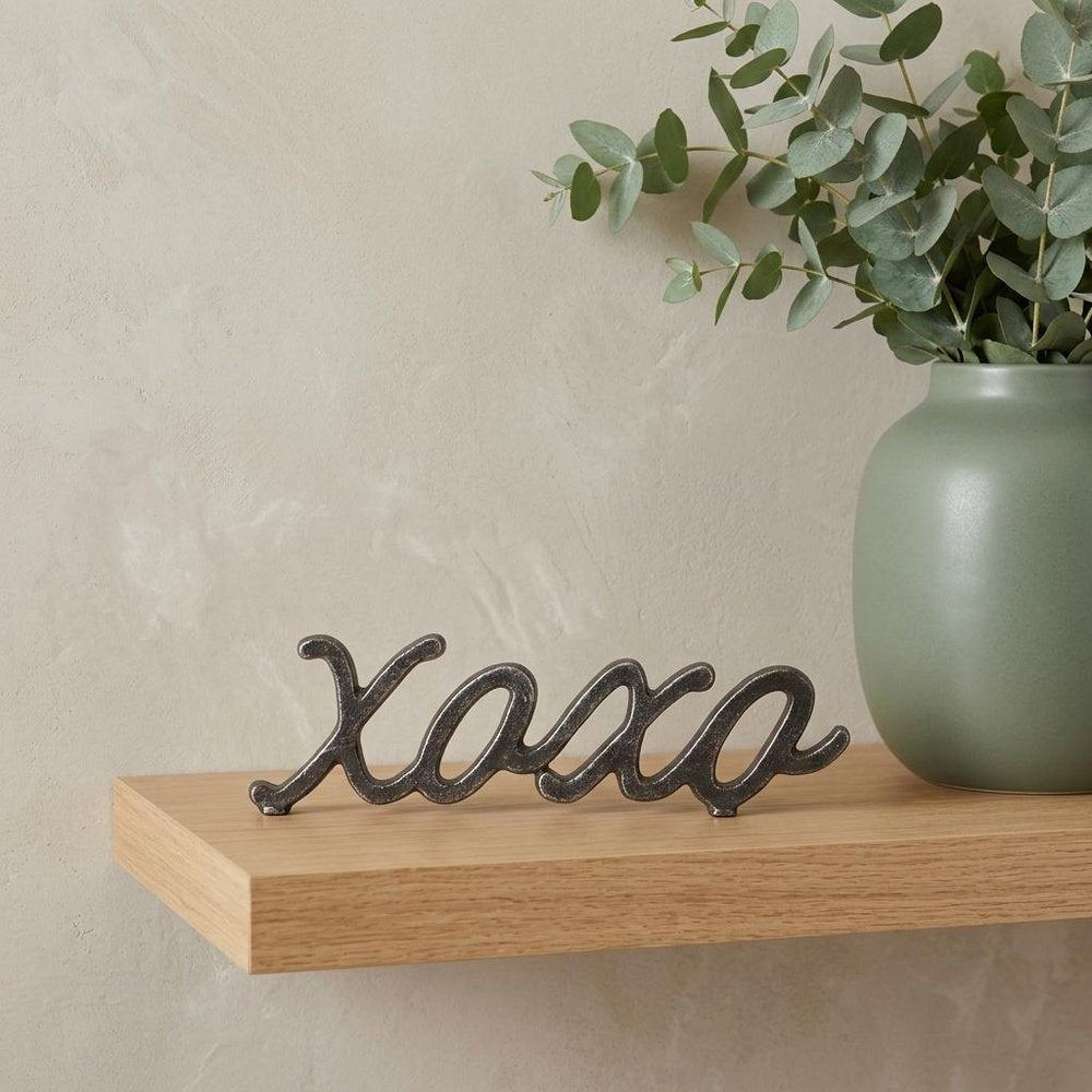 3" Black Cast Iron Hand Painted XOXO Sentiment Tabletop Sculpture HomeRoots