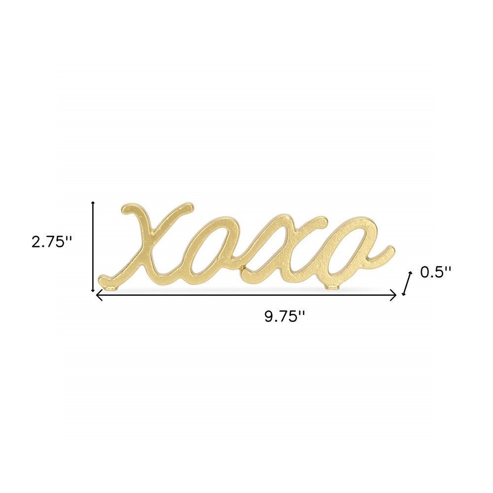 3" Gold Cast Iron Hand Painted XOXO Sentiment Tabletop Sculpture HomeRoots