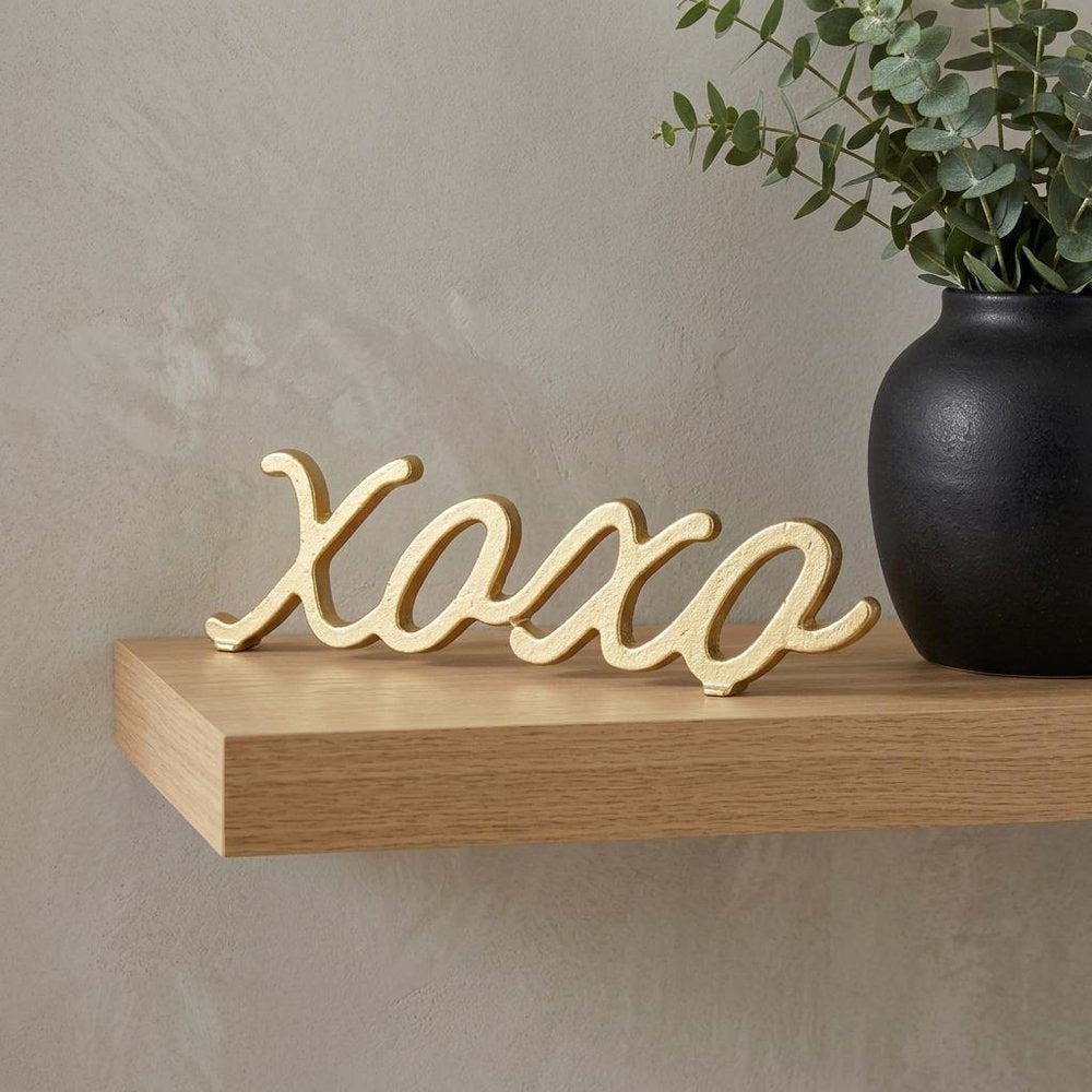 3" Gold Cast Iron Hand Painted XOXO Sentiment Tabletop Sculpture HomeRoots