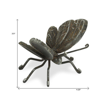 4" Black Cast Iron Butterfly Hand Painted Tabletop Sculpture HomeRoots