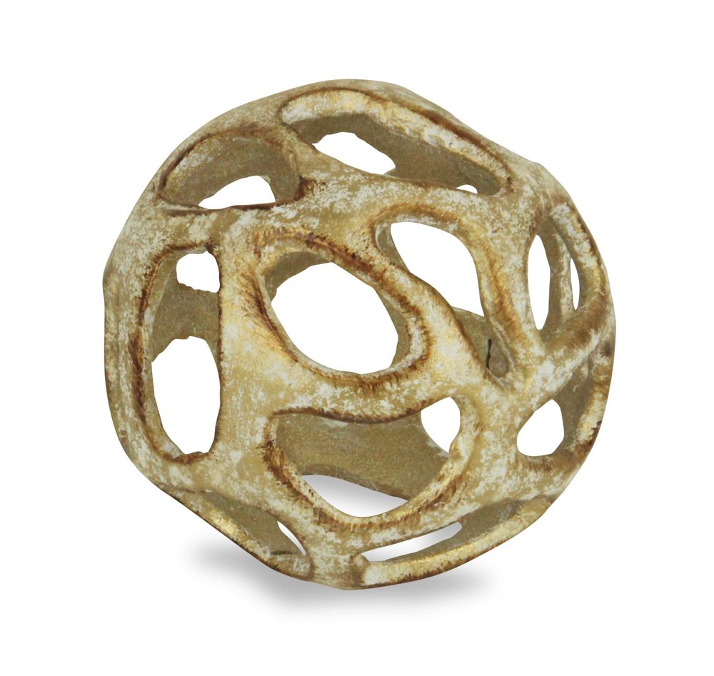 4" Gold Cast Iron Hand Painted Decorative Orb Tabletop Sculpture HomeRoots