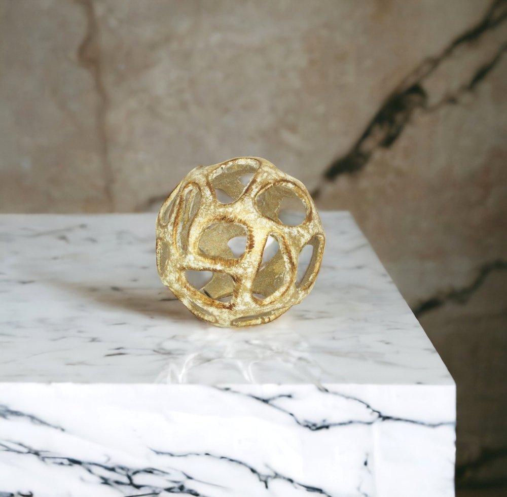 4" Gold Cast Iron Hand Painted Decorative Orb Tabletop Sculpture HomeRoots