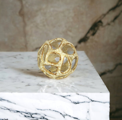 4" Gold Cast Iron Hand Painted Decorative Orb Tabletop Sculpture HomeRoots