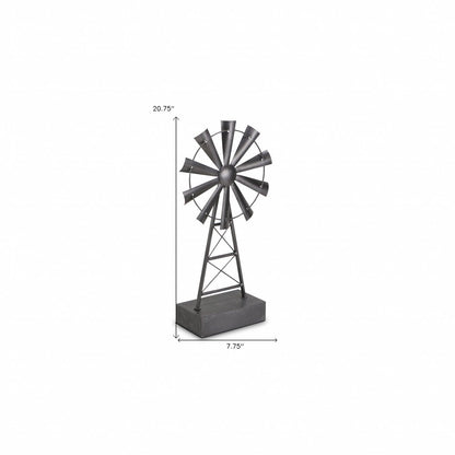 21" Gray Metal Windmill Hand Painted Sculpture HomeRoots