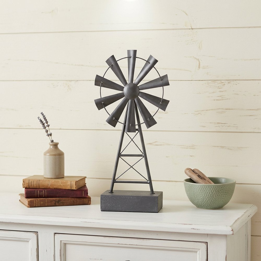 21" Gray Metal Windmill Hand Painted Sculpture HomeRoots