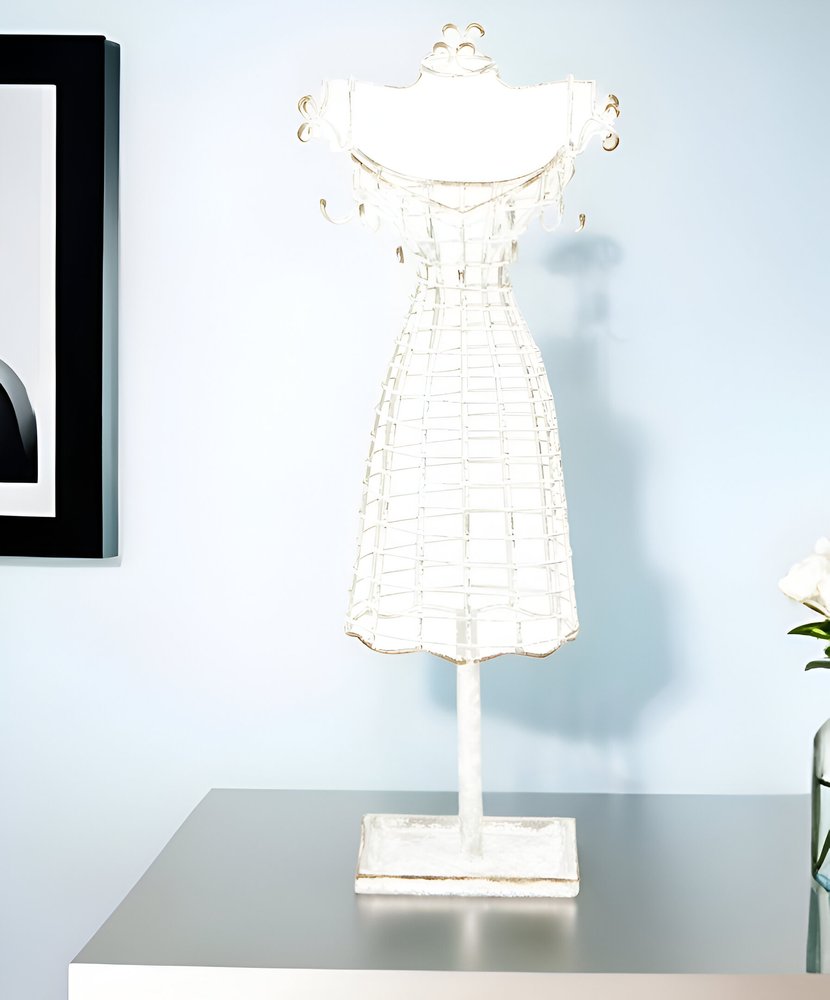 17" Silver Metal Dress Form Sculpture and Jewelry Holder HomeRoots
