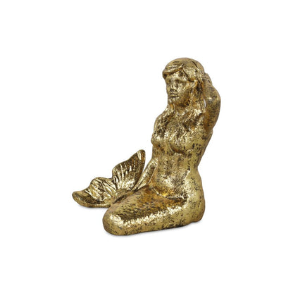 6" Antiqued Brass Cast Iron Mermaid Hand Painted Statue Tabletop Sculpture HomeRoots
