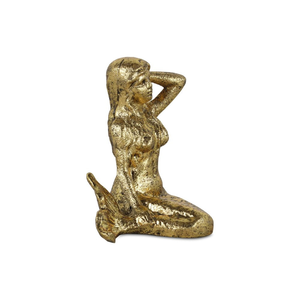 6" Antiqued Brass Cast Iron Mermaid Hand Painted Statue Tabletop Sculpture HomeRoots