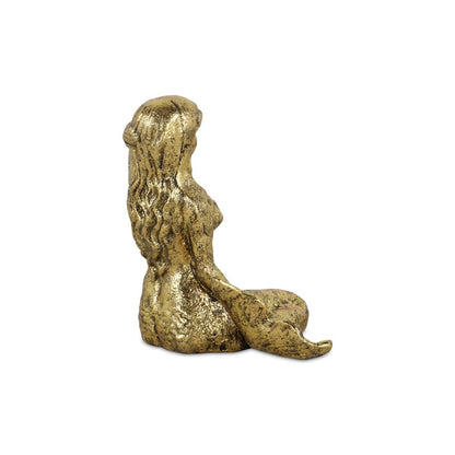 6" Antiqued Brass Cast Iron Mermaid Hand Painted Statue Tabletop Sculpture HomeRoots