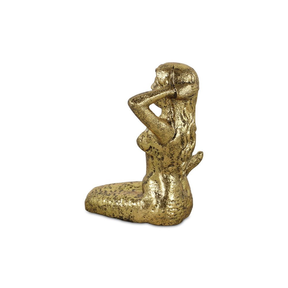 6" Antiqued Brass Cast Iron Mermaid Hand Painted Statue Tabletop Sculpture HomeRoots