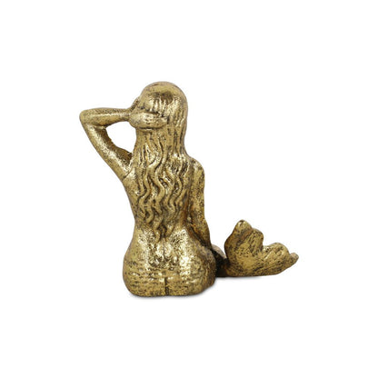 6" Antiqued Brass Cast Iron Mermaid Hand Painted Statue Tabletop Sculpture HomeRoots
