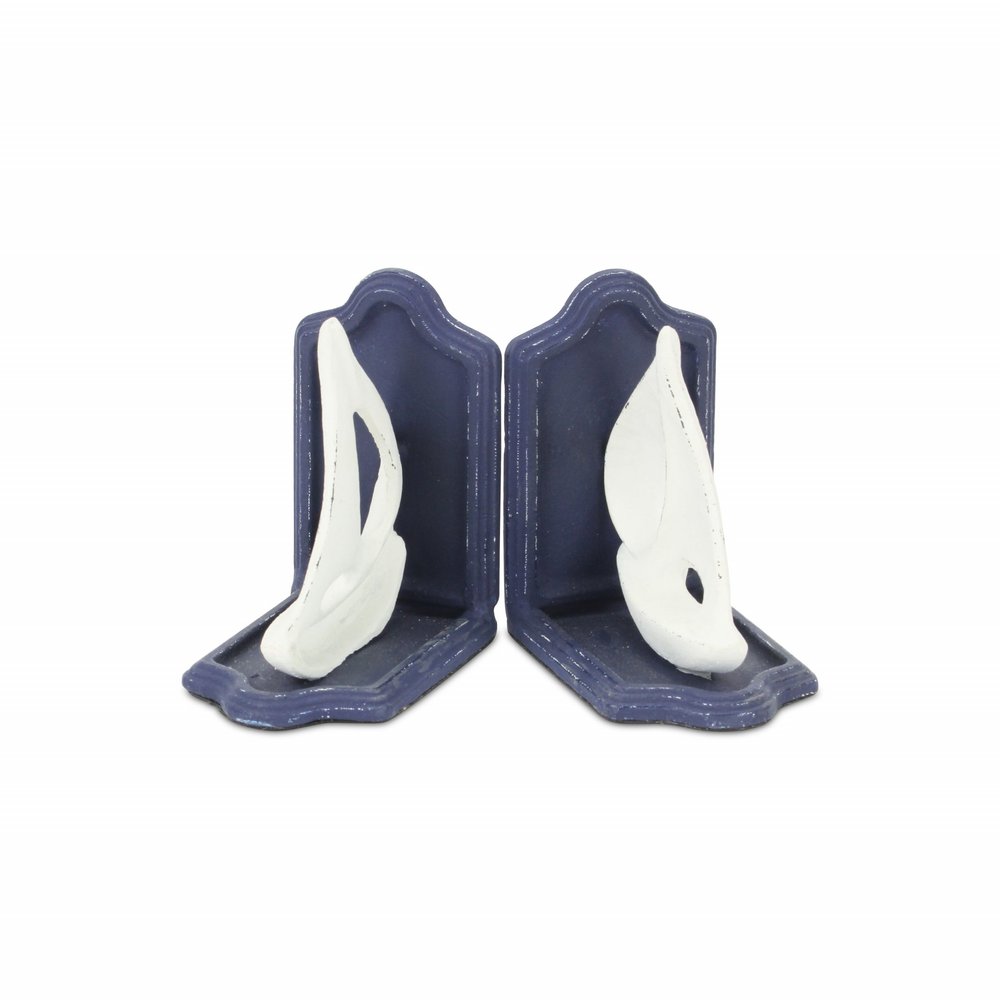 Set of Two 5" Blue And White Cast Iron Sailboat Decorative Bookends HomeRoots