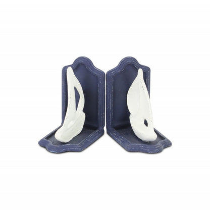 Set of Two 5" Blue And White Cast Iron Sailboat Decorative Bookends HomeRoots