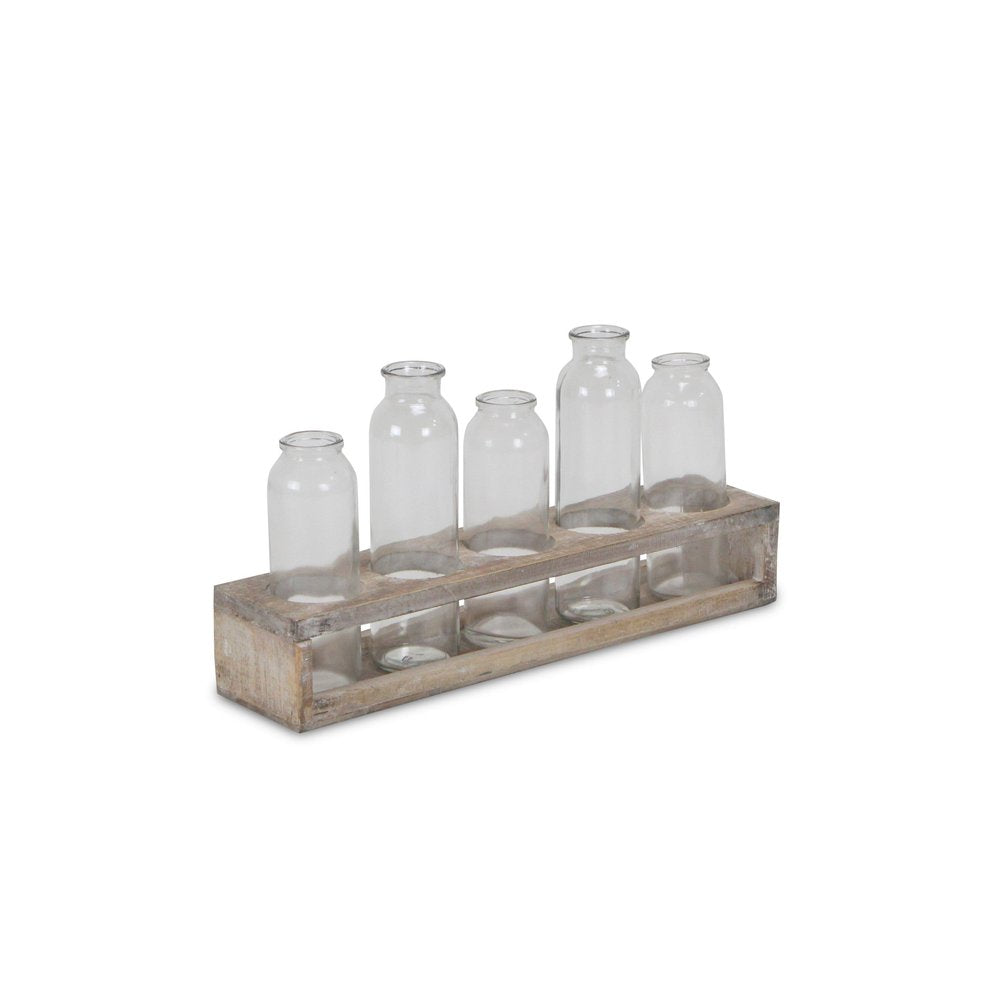 Set of Five Clear Cylinder Glass Decorative Bottles HomeRoots