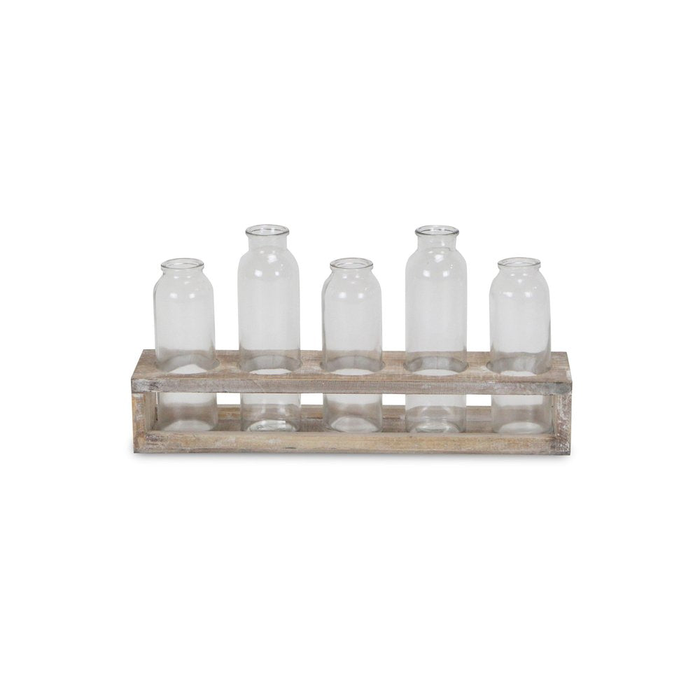 Set of Five Clear Cylinder Glass Decorative Bottles — view 3