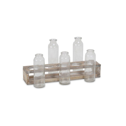 Set of Five Clear Cylinder Glass Decorative Bottles HomeRoots