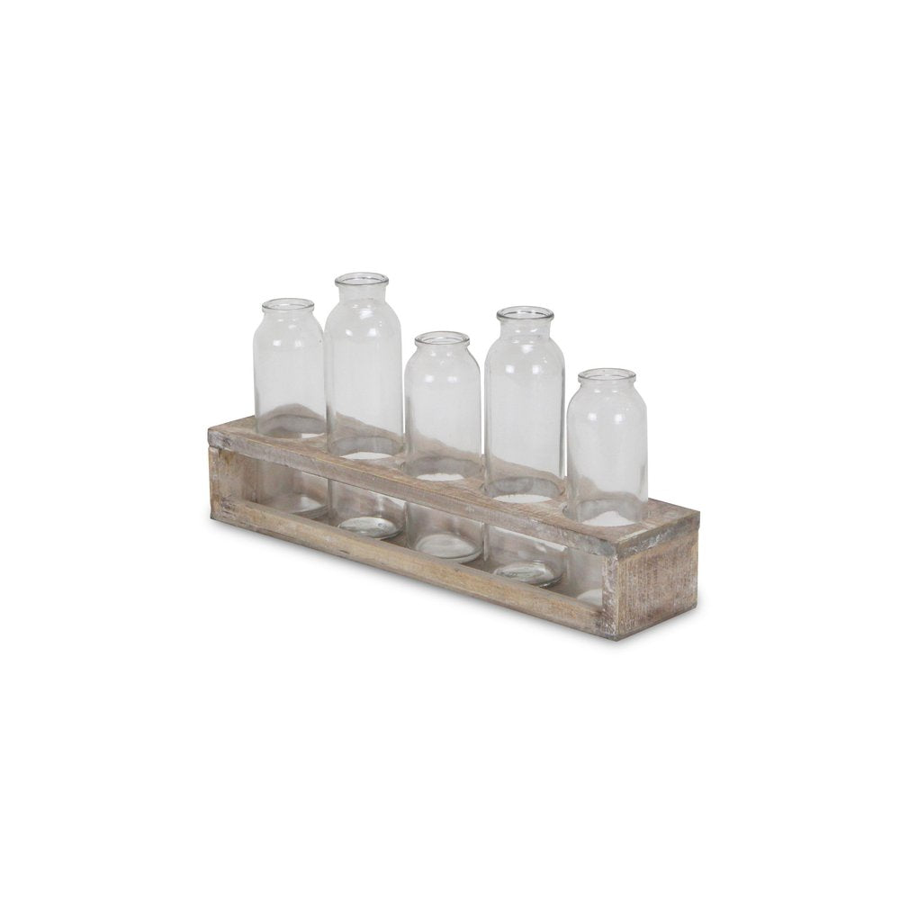 Set of Five Clear Cylinder Glass Decorative Bottles — view 4