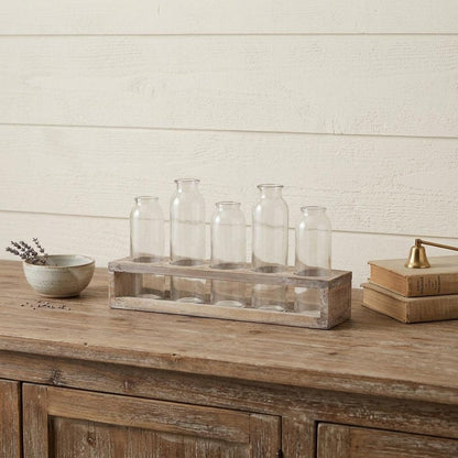 Set of Five Clear Cylinder Glass Decorative Bottles HomeRoots