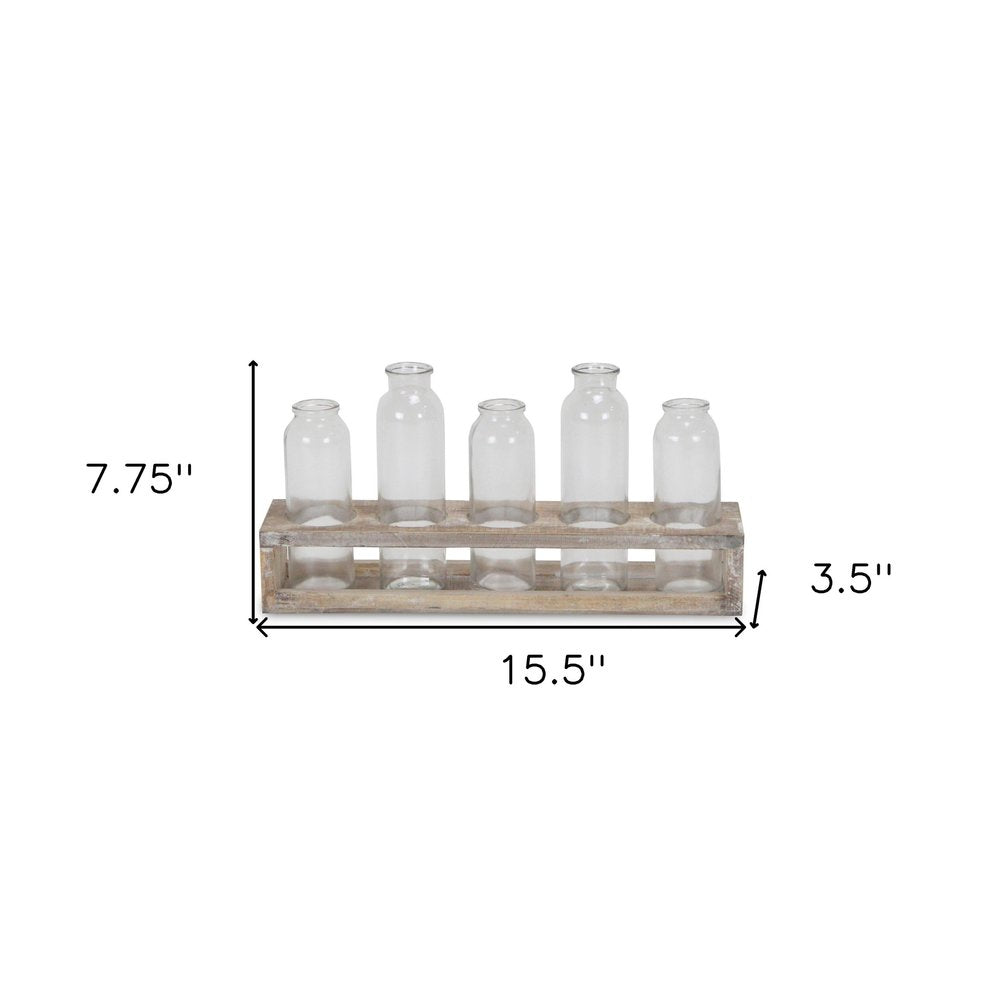 Set of Five Clear Cylinder Glass Decorative Bottles HomeRoots